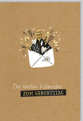 Geburtstagskarte mit Umschlag und Blumenstrauß Die besten Wünsche zum Geburtstag stilvolle Glückwunschkarte Kraftpapier Design
