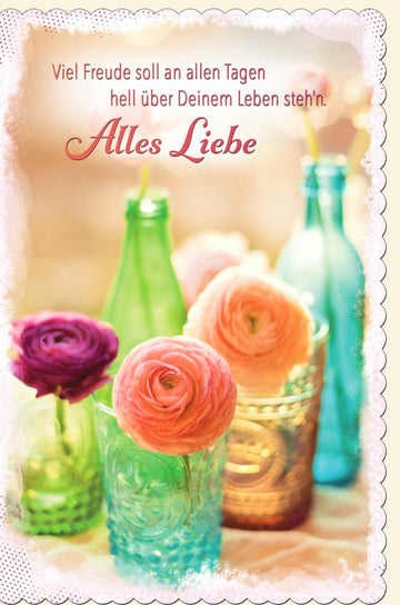 Geburtstagskarte mit Vintage Blumenstrauß – Herzliche Glückwünsche, Farbenfrohe Dekoration