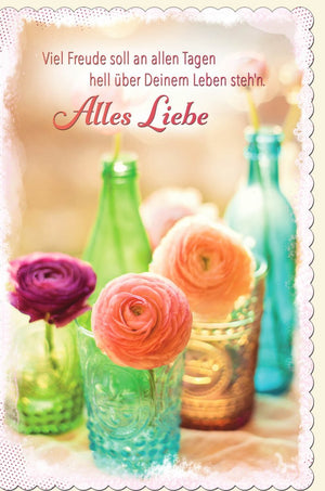 Geburtstagskarte mit Vintage Blumenstrauß – Herzliche Glückwünsche, Farbenfrohe Dekoration
