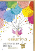 Geburtstagskarte mit Vogel & Luftballons - Bunte Glückwünsche für Jubiläum & Feier, Festliche Karte
