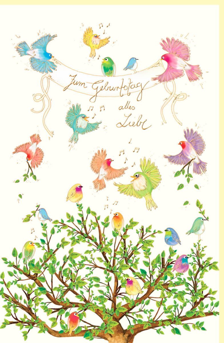 Geburtstagskarte mit Vogelmotiv: Edle Naturkarton - Karte in Pastell mit Goldfolie & Blindprägung, Handgeschriebenes Design für Erwachsene & Kinder