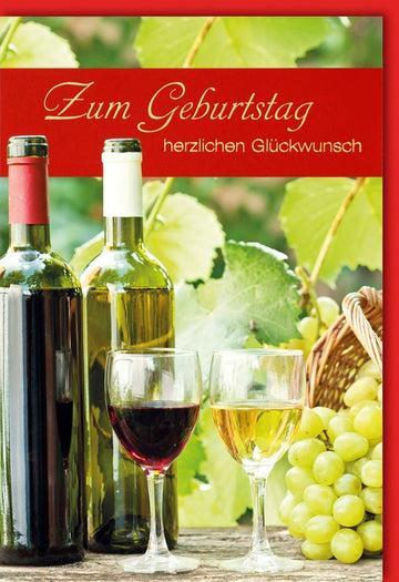 Geburtstagskarte mit Weinmotiv: Stilvolle Vintage Karte, Rot - & Weißwein Design für einen eleganten Geburtstagsgruß