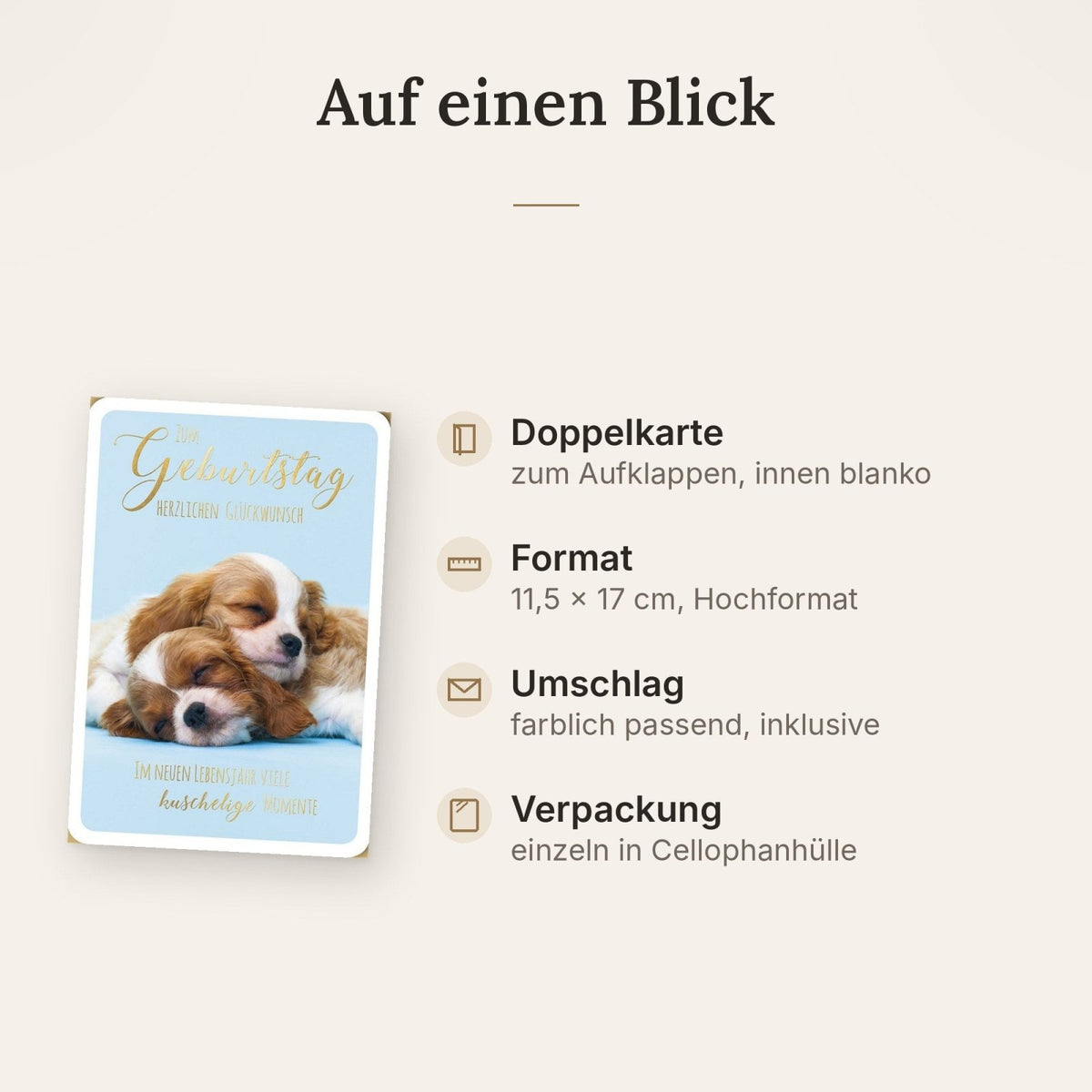 Geburtstagskarte mit Welpen: "Herzliche Grüße" - Süße Tiere, Schlafende Hunde, Niedlicher Text