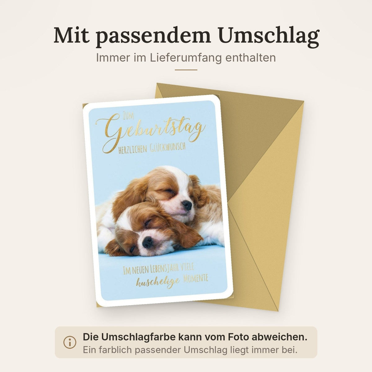 Geburtstagskarte mit Welpen: "Herzliche Grüße" - Süße Tiere, Schlafende Hunde, Niedlicher Text