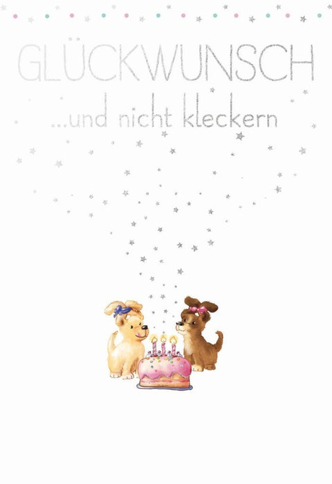 Geburtstagskarte mit Welpenmotiv: Humorvolle Glückwünsche, Tiere, Kuchen & Sterne Illustration - Postkarten - Sprüche für jede Feier
