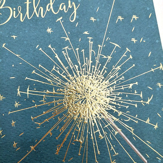 Geburtstagskarte mit Wunderkerze und goldener Schrift Happy Birthday edle Glückwunschkarte Geburtstag modern festlich Doppelkarte