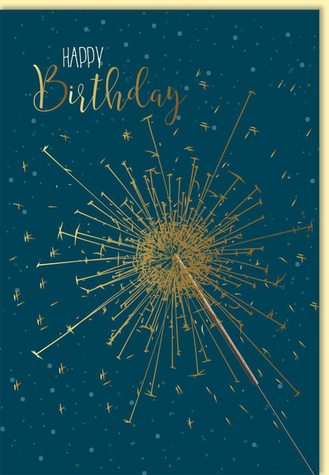 Geburtstagskarte mit Wunderkerze und goldener Schrift Happy Birthday edle Glückwunschkarte Geburtstag modern festlich Doppelkarte