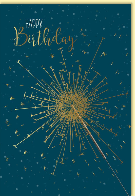 Geburtstagskarte mit Wunderkerze und goldener Schrift Happy Birthday edle Glückwunschkarte Geburtstag modern festlich Doppelkarte
