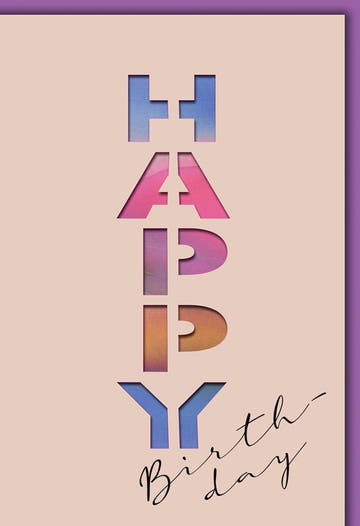 Geburtstagskarte Modern – Bunte 3D - Schrift mit elegantem Handlettering auf Rosa