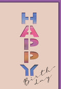 Geburtstagskarte Modern – Bunte 3D-Schrift mit elegantem Handlettering auf Rosa