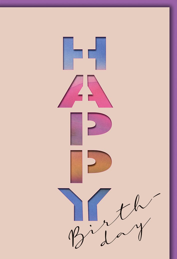 Geburtstagskarte Modern – Bunte 3D - Schrift mit elegantem Handlettering auf Rosa