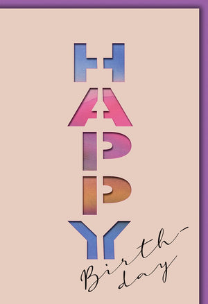 Geburtstagskarte Modern – Bunte 3D-Schrift mit elegantem Handlettering auf Rosa