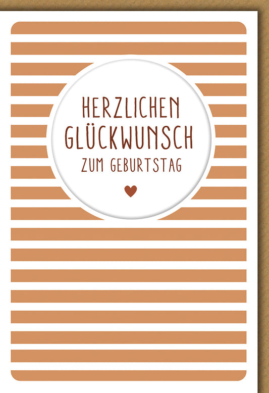 Geburtstagskarte Geschäftlich – Minimalistische Streifen in Braun und Herz-Detail