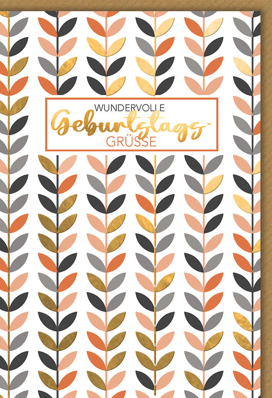 Geburtstagskarte Geschäftlich – Goldene Blätter mit modernem geometrischem Muster