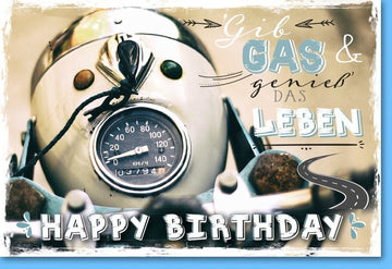 Geburtstagskarte Motorrad - Vintage: Humorvolle Retro - Tacho Karte mit Spruch für Fahrspaß & Feierfreude