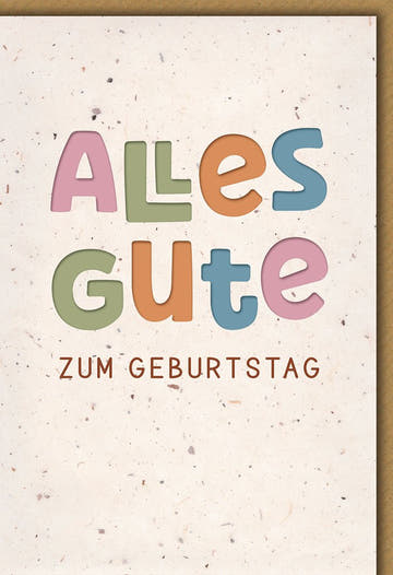 Geburtstagskarte Neutral – Bunte Buchstaben auf Naturpapier mit schlichtem Design