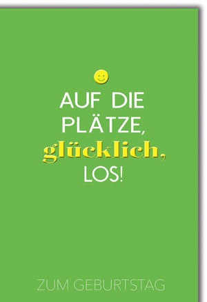 Geburtstagskarte Neutral – Grüner Hintergrund mit fröhlichem Smiley und Motivationsspruch