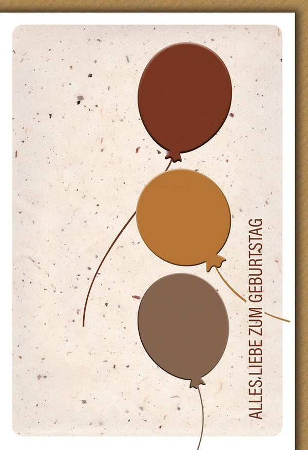 Geburtstagskarte Neutral – Minimalistische Ballons in Erdtönen mit Naturpapier-Optik