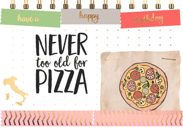 Geburtstagskarte: "Nie zu alt für Pizza - Alles Gute zum Geburtstag"