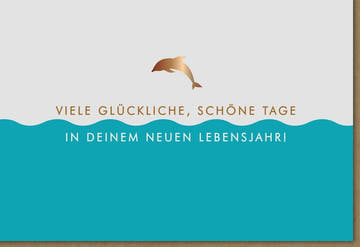 Geburtstagskarte "Ozeanische Freude" - Delphin & Meerestiere, Blau/Beige, für Erwachsene & Jugendliche, Naturdesign für Geburtstage