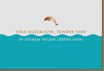 Geburtstagskarte "Ozeanische Freude" - Delphin & Meerestiere, Blau/Beige, für Erwachsene & Jugendliche, Naturdesign für Geburtstage