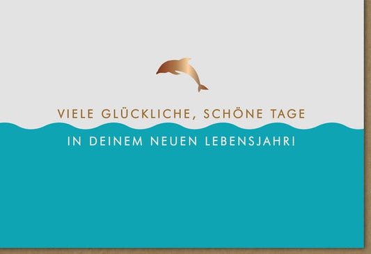 Geburtstagskarte "Ozeanische Freude" - Delphin & Meerestiere, Blau/Beige, für Erwachsene & Jugendliche, Naturdesign für Geburtstage