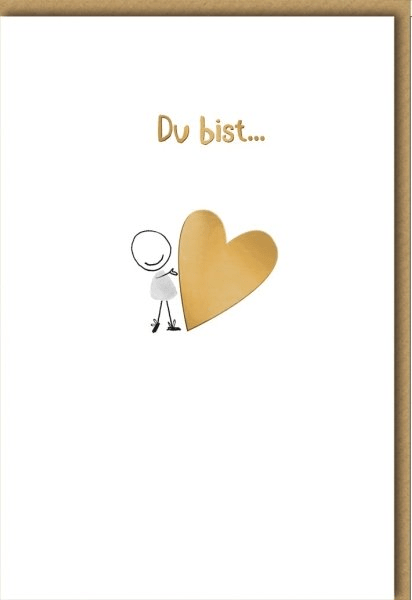 Geburtstagskarte Partner – Goldherz mit Strichmännchen und liebevollem Spruch
