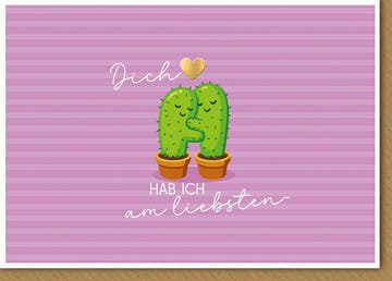 Geburtstagskarte Partner – Kaktus mit Herz auf lila Streifen und liebevollem Spruch