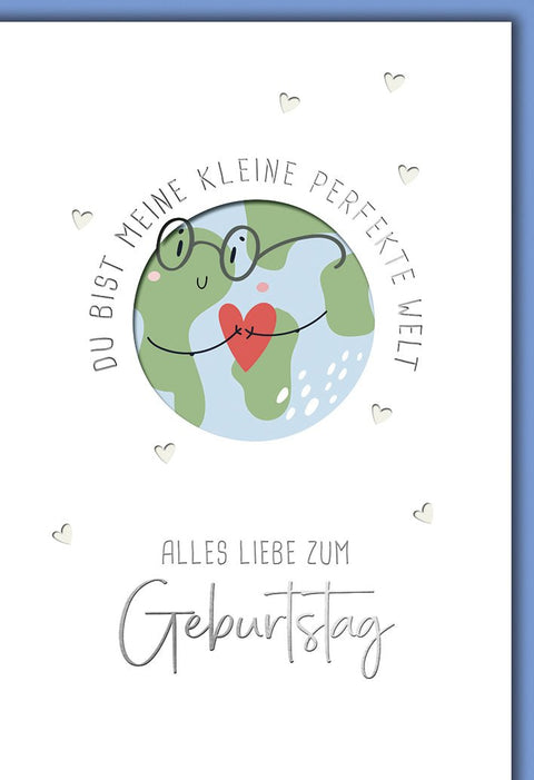 Geburtstagskarte Partner – Weltkugel mit Herz und liebevollem Spruch in Pastellfarben