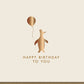 Geburtstagskarte "Pinguin - Party" - Stilvolle Karte mit Goldakzenten und Happy Birthday Luftballon - Motiv, Beige Design für Kinder & Erwachsene