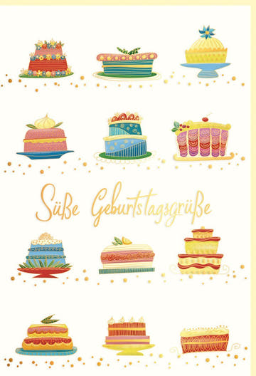 Geburtstagskarte Premium – Elegante Karte mit Tortenmotiv, Naturkarton & Goldfolie, Festliche Blindprägung, Süße Grüße für die Feier