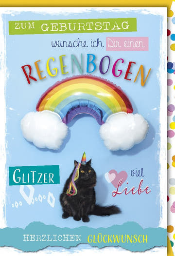 Geburtstagskarte Regenbogen, Glitzer & Liebe – Herzliche Glückwünsche