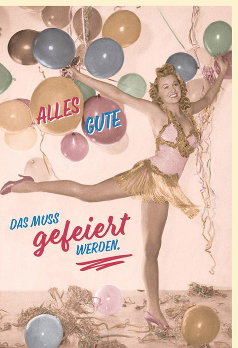 Geburtstagskarte - Retro Ballon - Design mit Vintage Humor & Cheers für Partys und Jubiläen