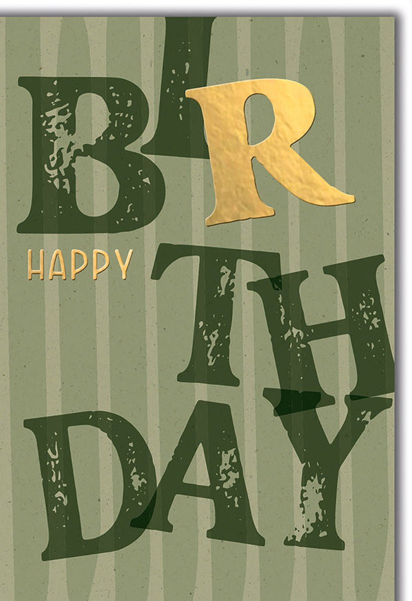 Geburtstagskarte Retro – Grüne Streifen mit Goldakzent und Vintage-Schriftzug