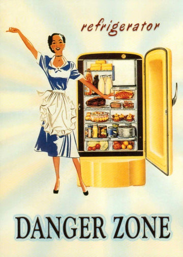 Geburtstagskarte Retro Humor | 50er Jahre Kühlschrank Szene | Vintage Spaß Illustration | Lustig - Postkarten