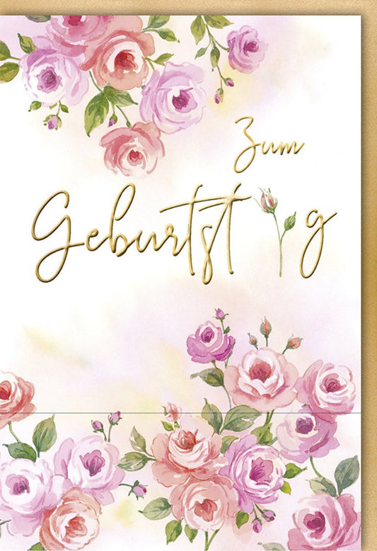 Geburtstagskarte - Rosa Pastell Aquarellblumen, Elegante Glückwünsche, Floral Jubiläum von Galerie Dominique Verlag