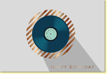 Geburtstagskarte Schallplatte mit Goldfolienprägung stilvolle Musik Doppelkarte für Musikliebhaber Happy Birthday Design