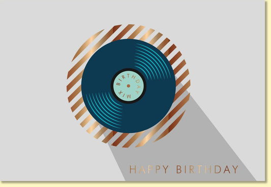 Geburtstagskarte Schallplatte mit Goldfolienprägung stilvolle Musik Doppelkarte für Musikliebhaber Happy Birthday Design
