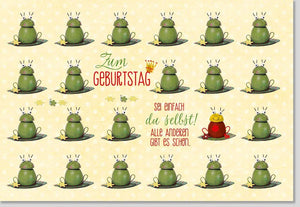 Geburtstagskarte "Sei einfach Du selbst" – Humorvolle Frosch-Illustration in Gelb & Grün, Kreative Glückwünsche für Individualität