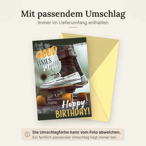 Geburtstagskarte Skates Motiv "Let the Good Times Roll" Vintage Stil, humorvoll für Freunde und Familie