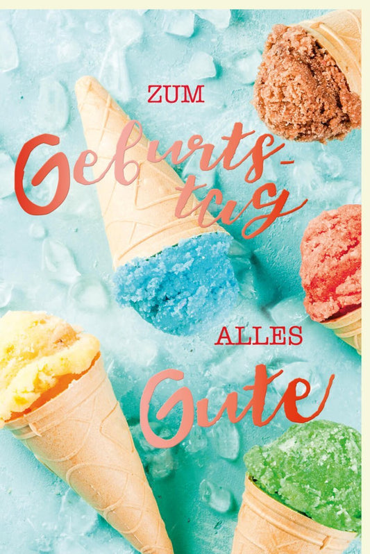 Geburtstagskarte "Sommerliche Erfrischung" - Buntes Eiswaffel - Motiv mit Fröhlichen Wünschen