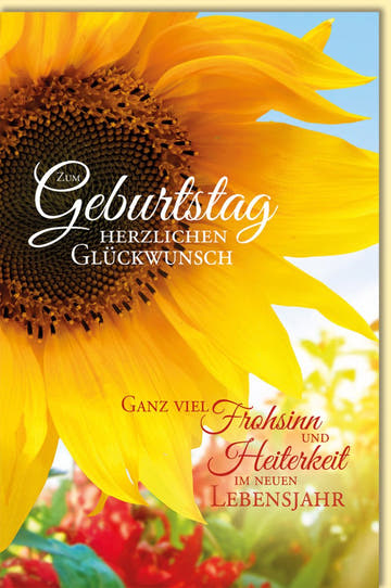 Geburtstagskarte Sonnenblume mit herzlichen Glückwünschen farbenfrohes Design Frohsinn und Heiterkeit zum Geburtstag Lebensjahr