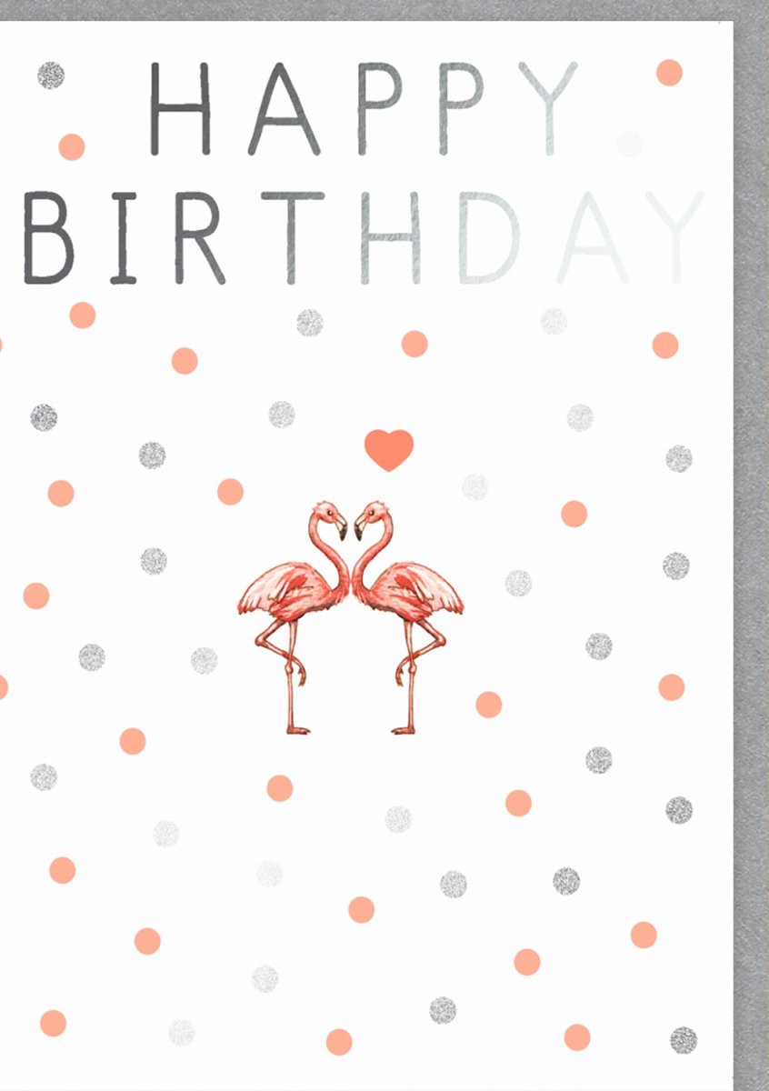 Geburtstagskarte - Stilvolle Flamingo - Karte mit Herz & Punkten, Moderne Happy Birthday Grüße