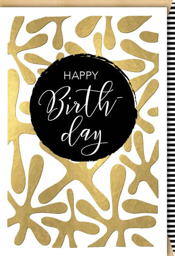 Geburtstagskarte - Stilvolle "Happy Birthday" Karte in Schwarz & Gold, Modernes Design für Party & Jubiläum, Unisex für Freunde & Familie