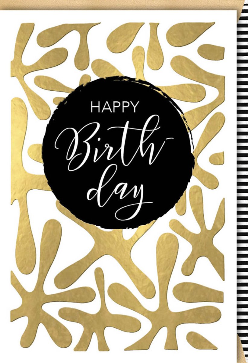 Geburtstagskarte - Stilvolle "Happy Birthday" Karte in Schwarz & Gold, Modernes Design für Party & Jubiläum, Unisex für Freunde & Familie