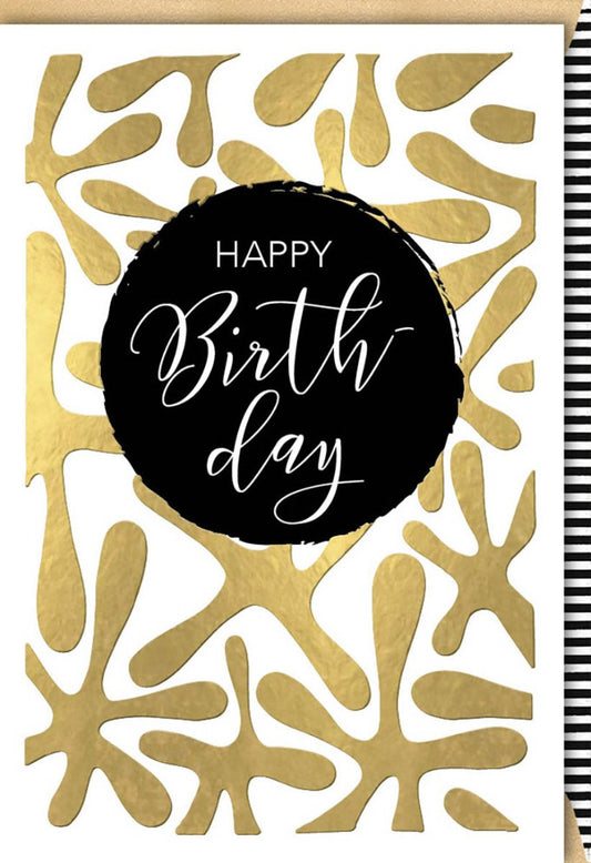 Geburtstagskarte - Stilvolle "Happy Birthday" Karte in Schwarz & Gold, Modernes Design für Party & Jubiläum, Unisex für Freunde & Familie