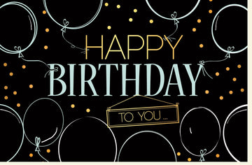 Geburtstagskarte - Stilvolle "Happy Birthday" Karte mit Gold, Schwarz & Weiß Ballons für festliche Gratulationen