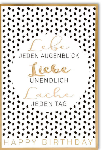 Geburtstagskarte - Stilvolle Karte in Schwarz & Gold mit Punkten für Freude und moderne Glückwünsche