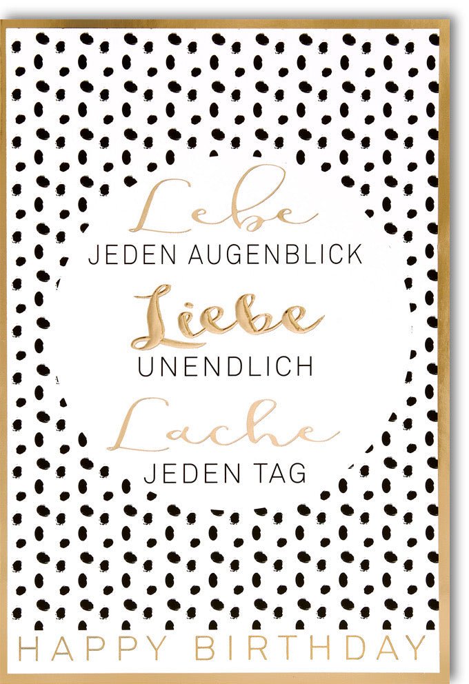 Geburtstagskarte - Stilvolle Karte in Schwarz & Gold mit Punkten für Freude und moderne Glückwünsche