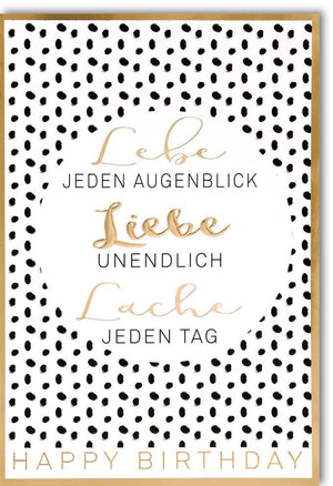 Geburtstagskarte - Stilvolle Karte in Schwarz & Gold mit Punkten für Freude und moderne Glückwünsche